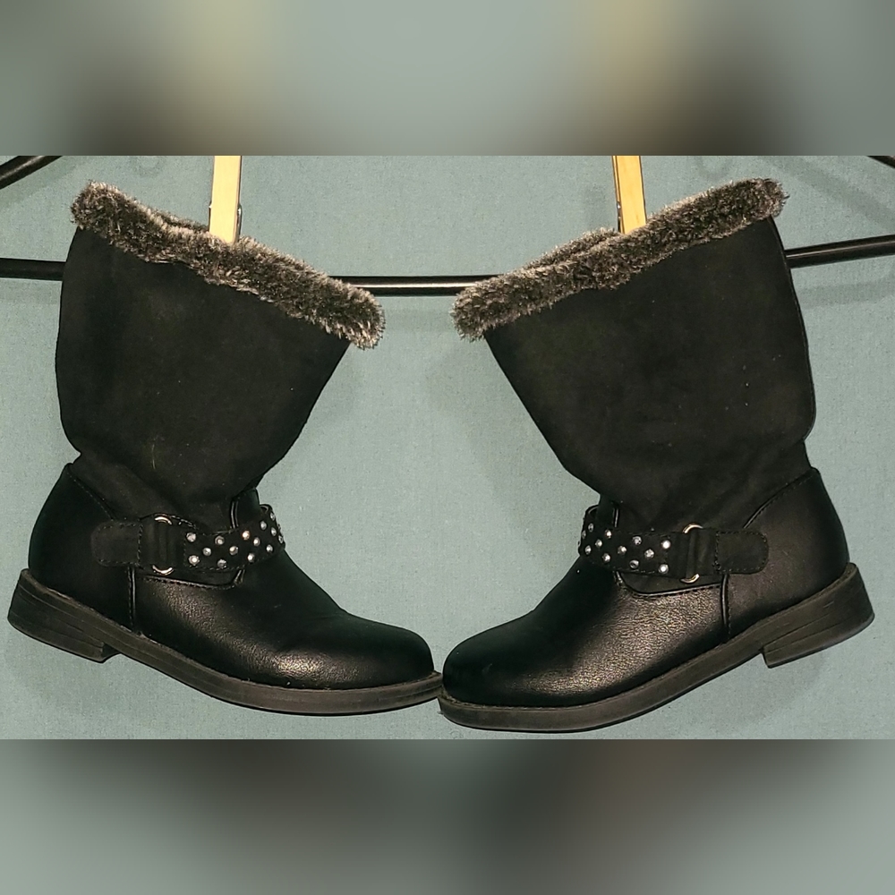 EUC - Cherokee Joycie Faux Fur Lined Black Boots Toddler Girl, Size 9